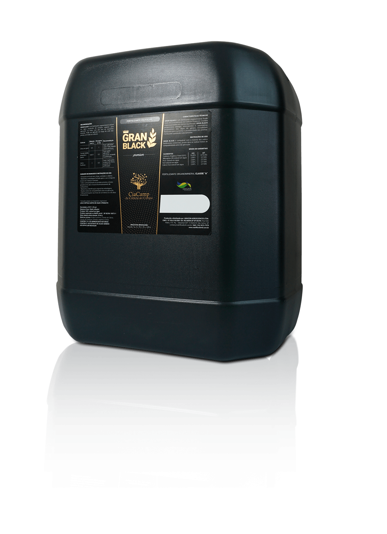GRANBLACK Fertilizante Foliar Organomineral Premium Mockup Bomba de 20L do Produto Com Reflexo Versão 2