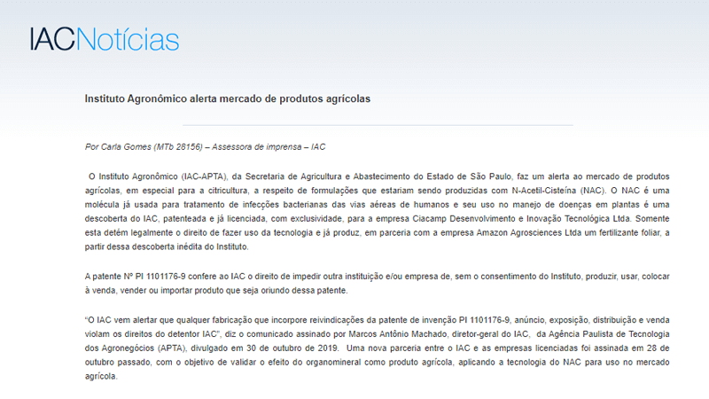 GRANBLACK Respaldo Científico Nota Oficial À Imprensa